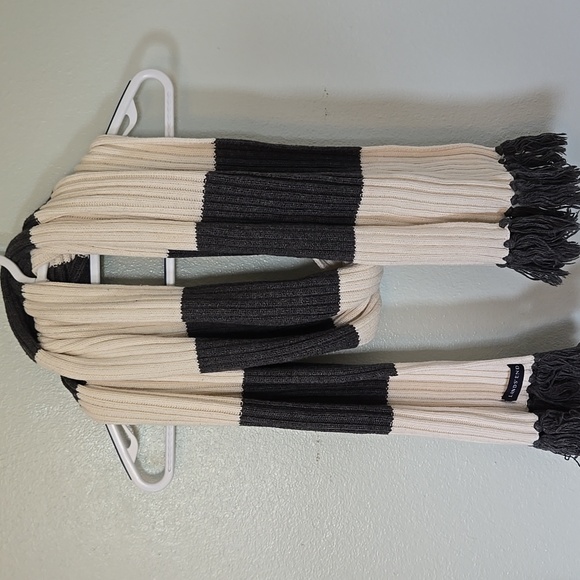 Lands End | *BUNDLE* Gray Striped Scarf And Cream Scarf - Picture 1 of 6